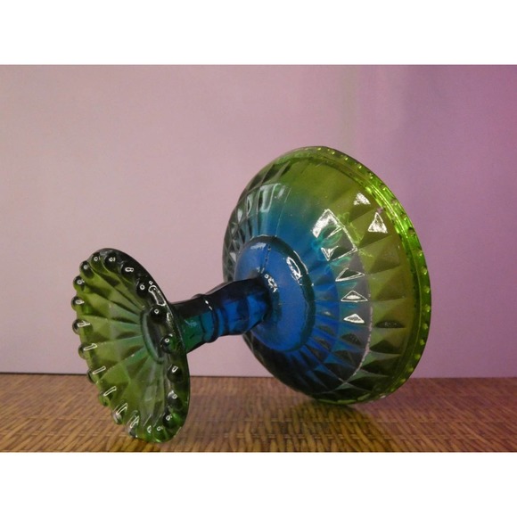 Vintage Green and Blue Depression Glass Compote/Candy Dish - Picture 4 of 4